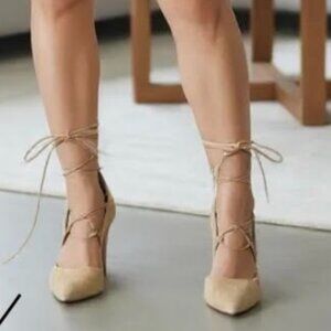 Sam Edelman Dayna Lace-Up Suede Pointed Toe Pumps Beige Women’s Size 7M